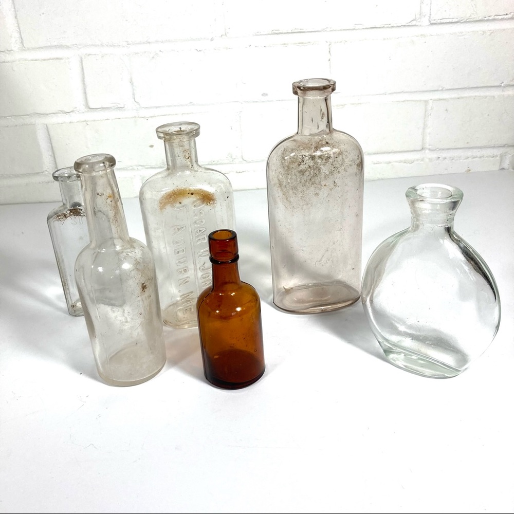 6 old glass bottles